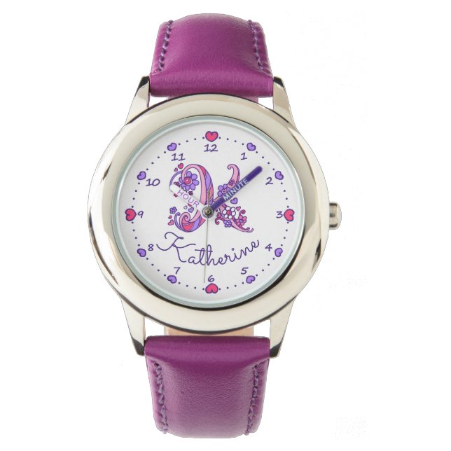 Monogram girls K doodle art Katherine name watch (Front)