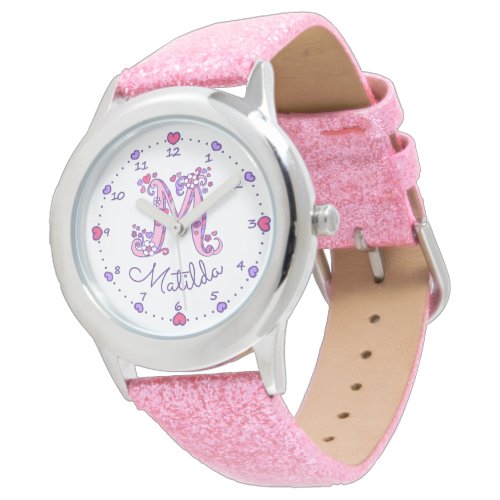 Monogram girls letter M art Matilda name watch