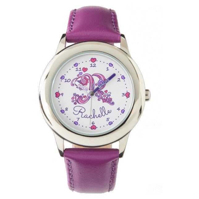 Monogram girls letter R art Rachelle name watch (Front)