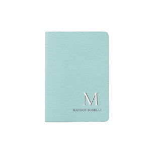 Monogram Girly  aqua blue Leather Feminine Passport Holder