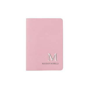 Monogram Girly  Blush PInk Leather Feminine Passport Holder