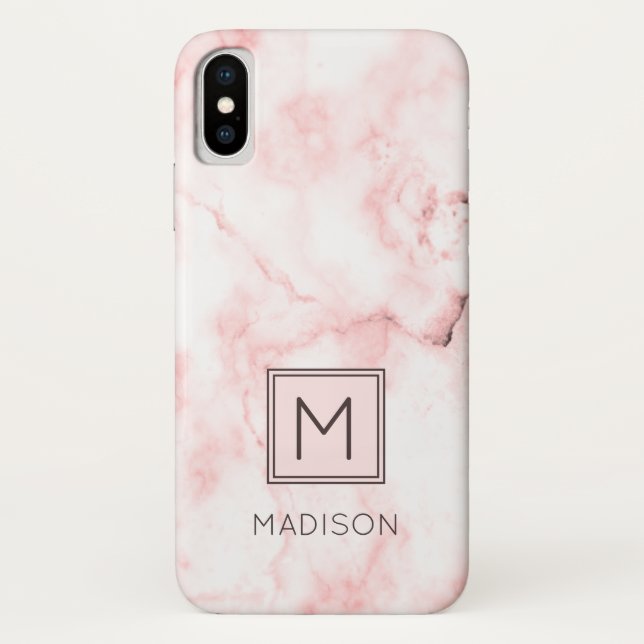 Monogram Girly  Blush Pink Marble Case-Mate iPhone Case (Back)