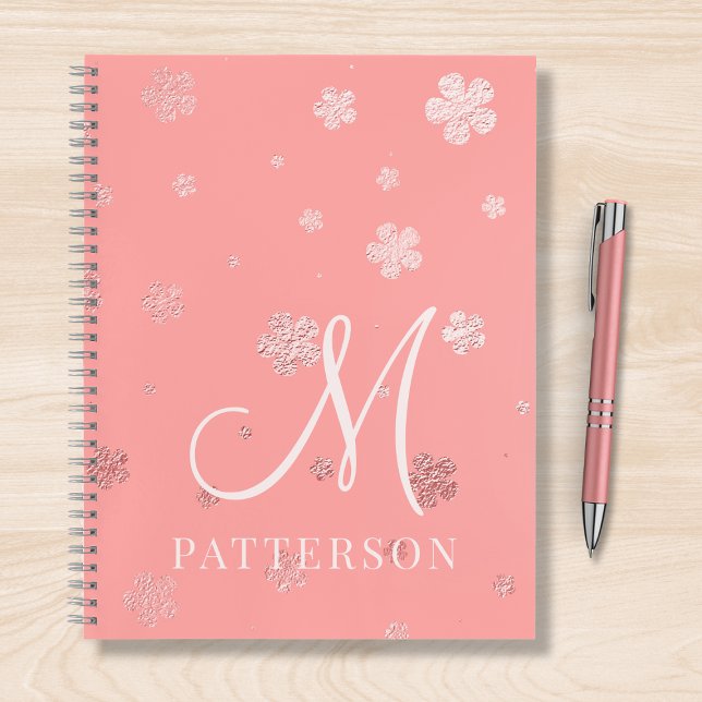Monogram Girly Faux Foil Floral Chic Modern Name Notebook (Creator Uploaded)
