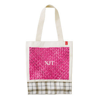 Monogram: Girly Fuchsia Basket Weave Pattern Zazzle HEART Tote Bag
