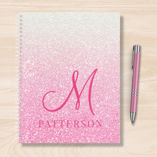 Monogram Girly Glitter Chic Sparkle Modern Name Notebook (Creator Uploaded)