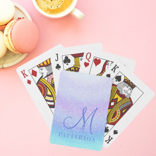 Monogram Girly Glitter Chic Sparkle Modern Name Poker Cards (Creator Uploaded)