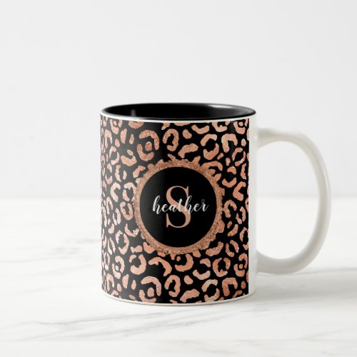 Monogram Girly Leopard Animal Print Two_Tone Coffe Two_Tone Coffee Mug