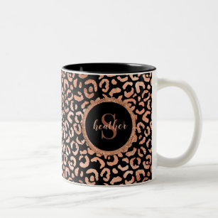Monogram Girly Leopard Animal Print Two-Tone Coffee Mug