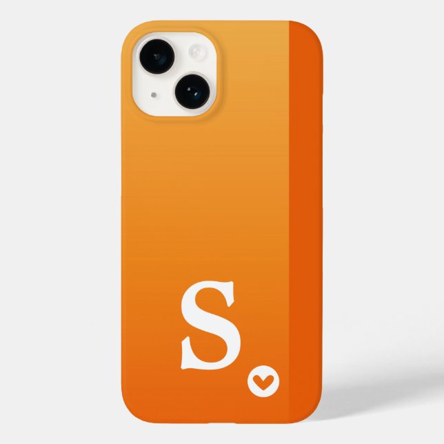 Monogram Girly Orange Heart Simple Modern Chic Case-Mate iPhone Case (Back)
