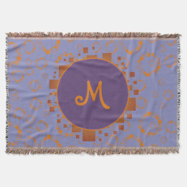 Monogram Girly Orange Purple Circle Square Pattern Throw Blanket (Front)