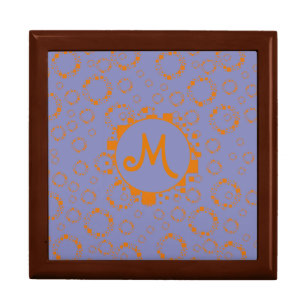 Monogram girly orange purple circle square Wooden Gift Box