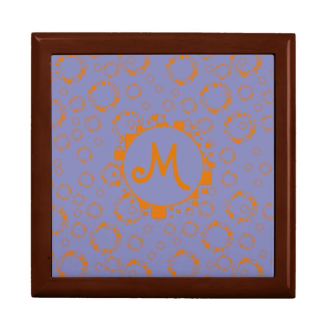 Monogram girly orange purple circle square Wooden Gift Box (Front)