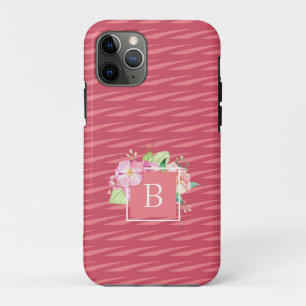 Monogram Girly Pink Coral Watercolor Floral iPhone 11 Pro Case
