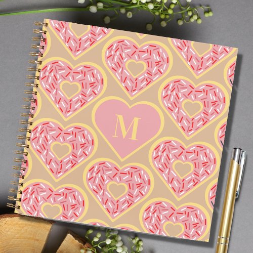 Monogram Girly Pink Heart Cookies Notebook