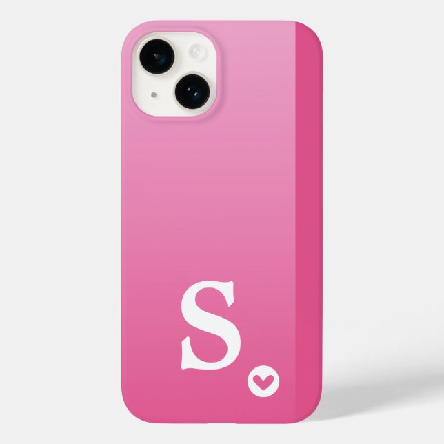 Monogram Girly Pink Heart Simple Modern Chic Case-Mate iPhone Case (Back)