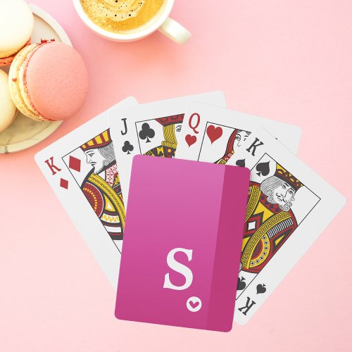 Monogram Girly Pink Purple Heart Modern Chic Playing Cards