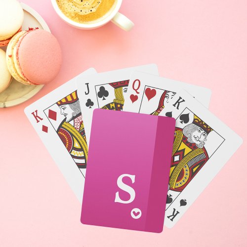 Monogram Girly Pink Purple Heart Modern Chic Poker Cards