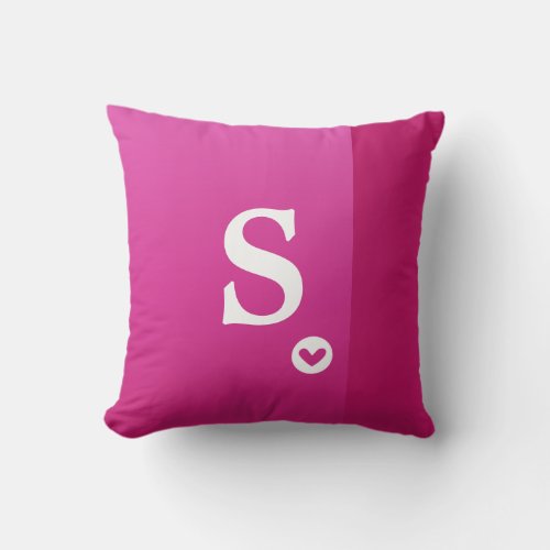 Monogram Girly Pink Purple Heart Modern Chic Throw Pillow