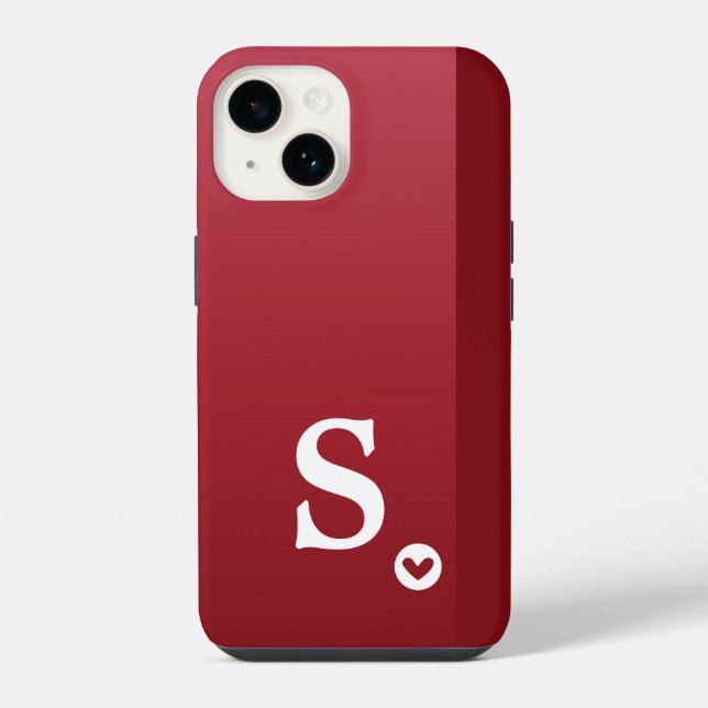 Monogram Girly Red Heart Simple Modern Chic Iphone Case (Back)