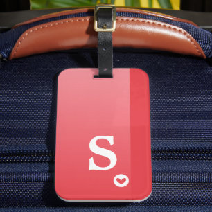 Monogram Girly Red Heart Simple Modern Chic Luggage Tag