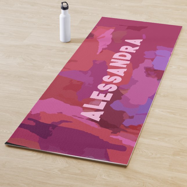 Monogram girly red pink abstract pattern modern  yoga mat (In Situ)