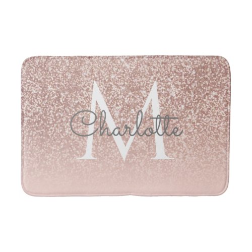 Monogram Girly Rose Gold Glitter Blush Pink Bath Mat