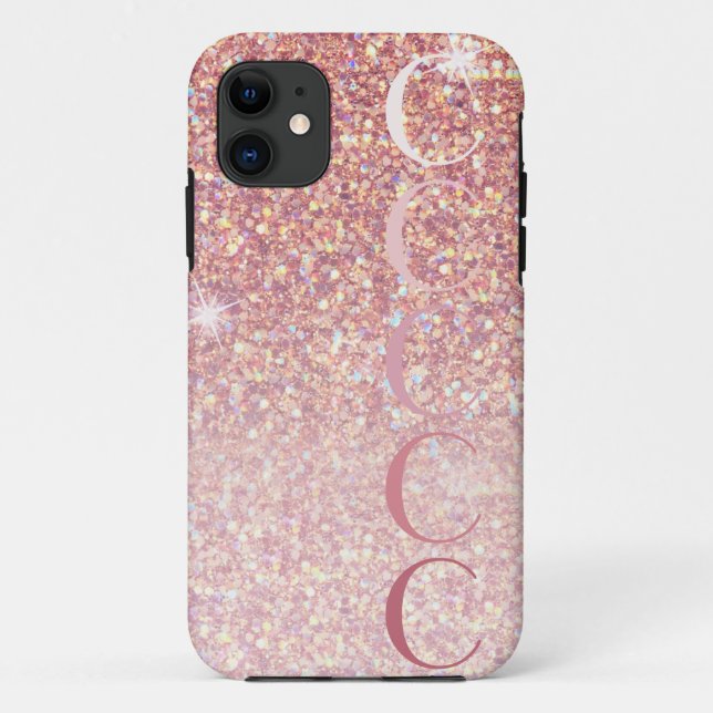 Monogram Girly Rose Gold Glitter Case-Mate iPhone Case (Back)