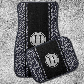 Monogram Girly Silver Black Leopard Print Car Floor Mat