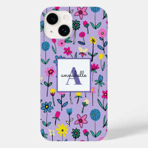 Monogram Girly Whimsical Lilac Floral Pattern Case-Mate iPhone 14 Case