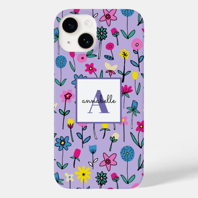Monogram Girly Whimsical Lilac Floral Pattern Case-Mate iPhone Case (Back)