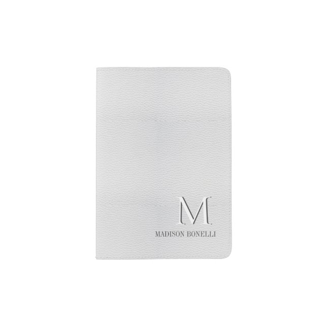 Monogram Girly White Leather Feminine Passport Holder (Front)