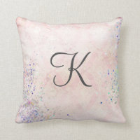 Monogram Glam Chic Pink Gray Sparkle Elegant Throw Pillow