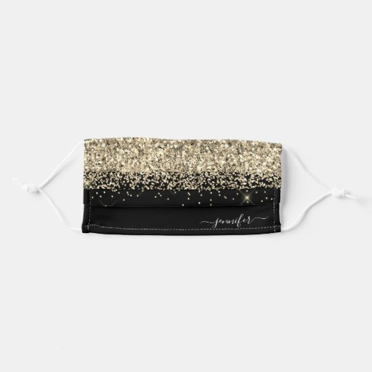 Monogram Glam Modern Gold Glitter & Sparkle Adult Cloth Face Mask (Front, Folded)