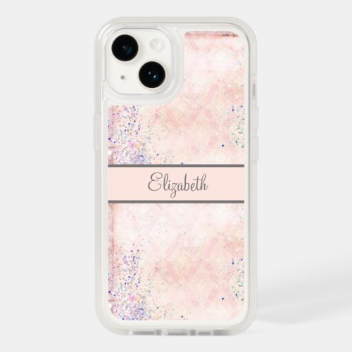 Monogram Glam Pink White Sparkle Elegant  OtterBox iPhone 14 Case