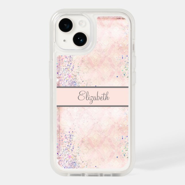 Monogram Glam Pink White Sparkle Elegant  Otterbox iPhone Case (Back)