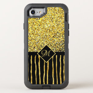 Monogram Glitter and Stripes OtterBox Defender iPhone SE/8/7 Case