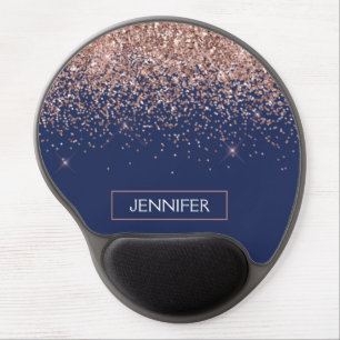 Monogram Glitter Blush Pink Rose Gold Navy Blue Gel Mouse Pad