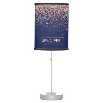 Monogram Glitter Blush Pink Rose Gold Navy Blue Table Lamp