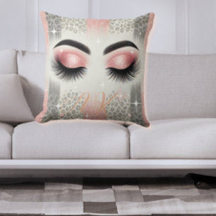 Monogram Glitter Eyelashes  Throw Pillow