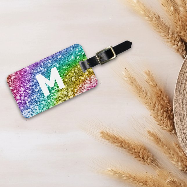 Monogram Glitter Look  Personalized Rainbow  Luggage Tag (Creator Uploaded)