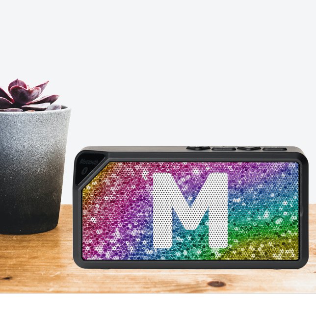 Monogram Glitter Personalized Rainbow  Bluetooth Speaker (Creator Uploaded)