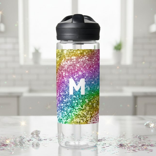 Monogram Glitter Personalized Rainbow   Water Bottle (Creator Uploaded)