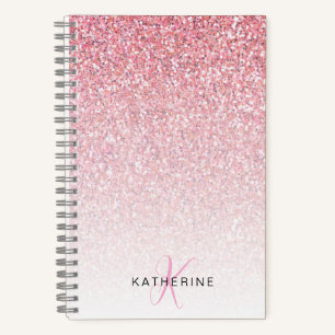Monogram Glitter Pink Sparkle Feminine Notebook