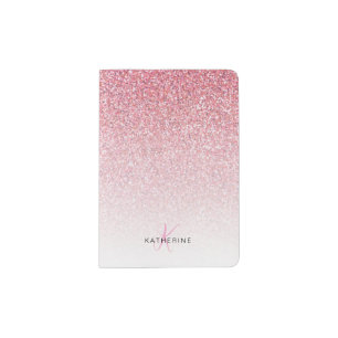 Monogram Glitter Pink Sparkle Feminine Passport Holder