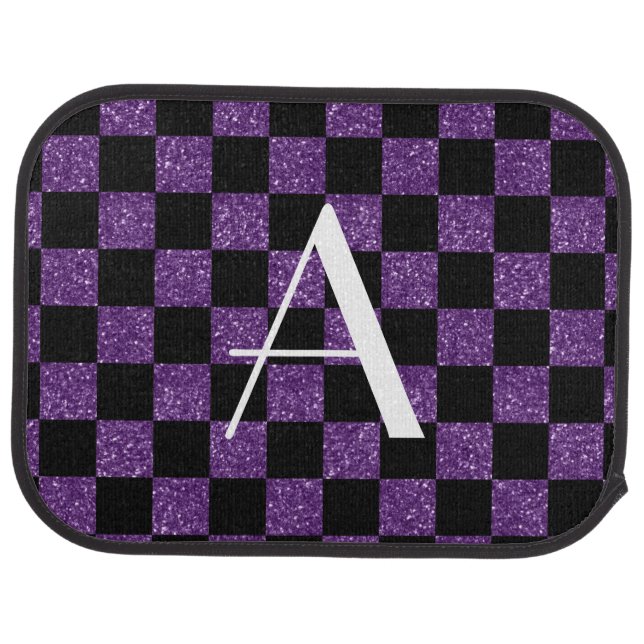 Monogram glitter purple and black checkered car floor mat (Rear)