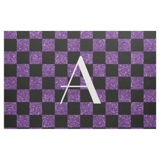Monogram glitter purple and black checkered fabric