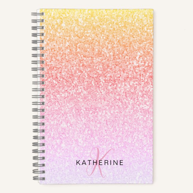 Monogram Glitter Rainbow Glitter Feminine Notebook (Front)