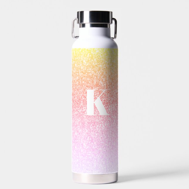 Monogram Glitter Rainbow Glitter Feminine Water Bottle (Front)