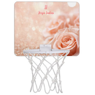 Monogram Glitter Rose Gold Background and Rose Mini Basketball Hoop