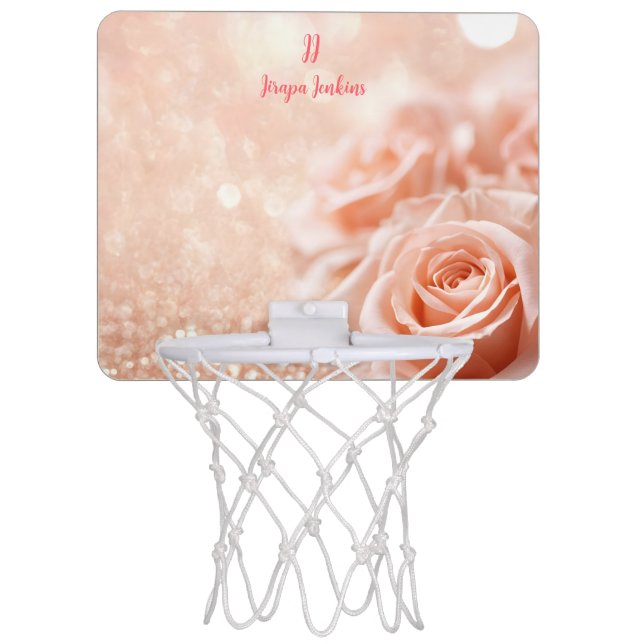 Monogram Glitter Rose Gold Background and Rose Mini Basketball Hoop (Front)